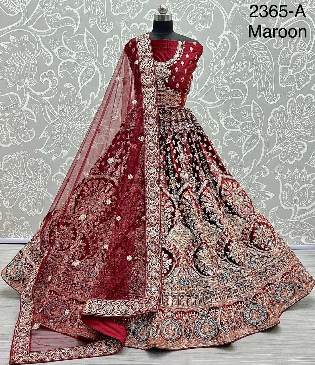 velvet With Heavy Embroidery Designer Sequence Work Bridal W...