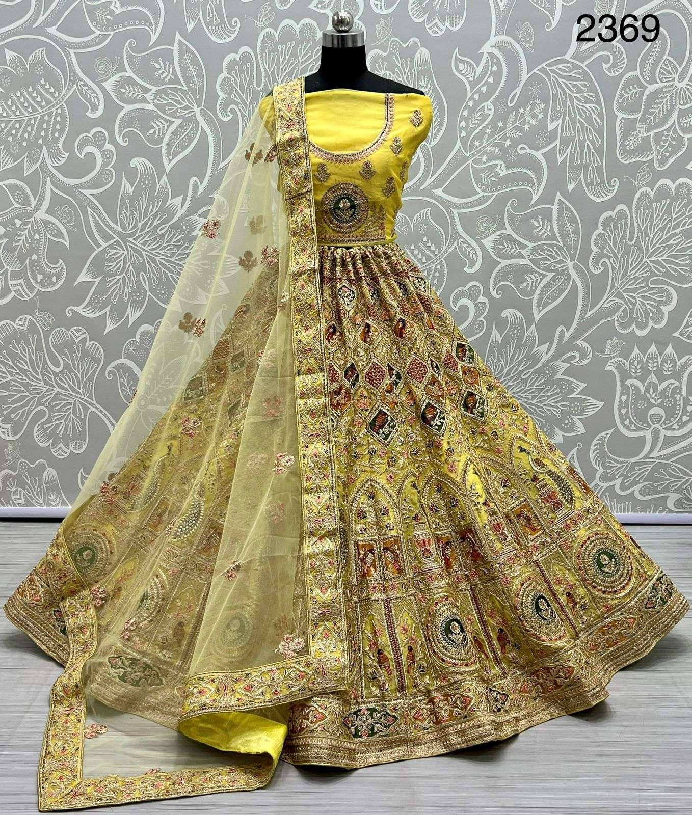 Yellow Colour net With Dori Embroidery Zari work Designer We...
