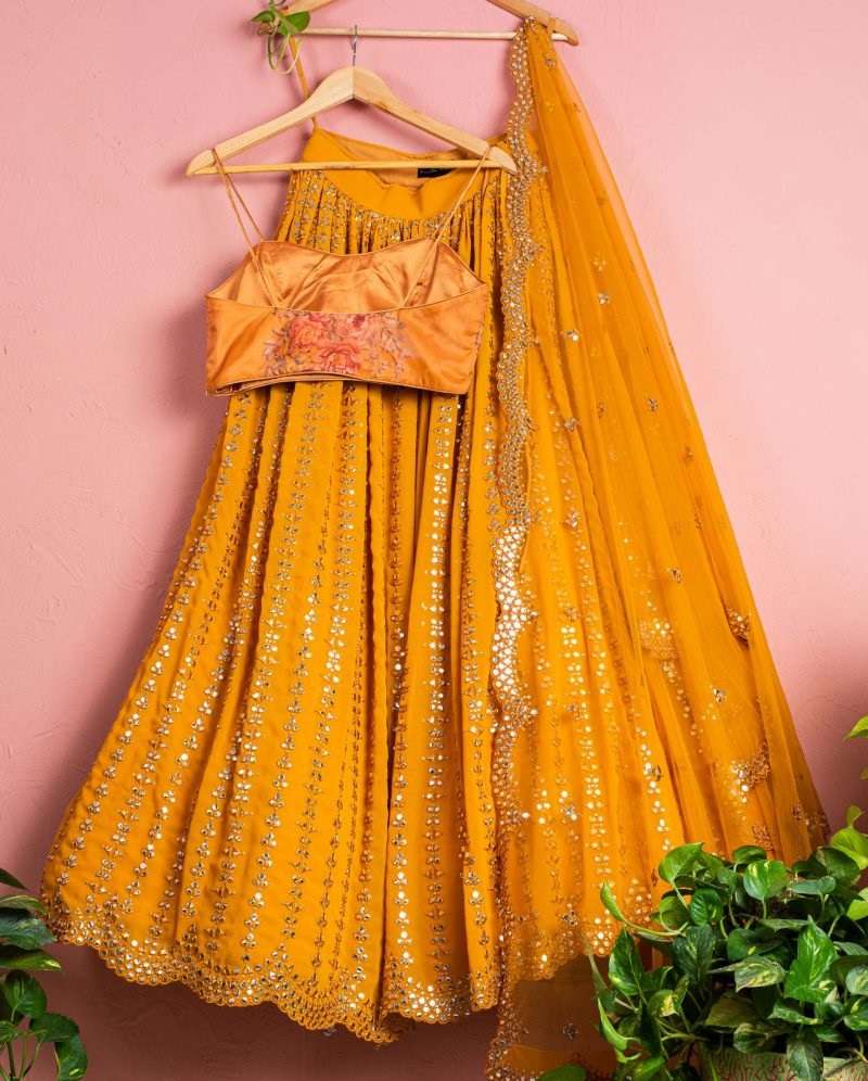 Yellow Colour Pithi Function Wear Malai satin silk with fanc...