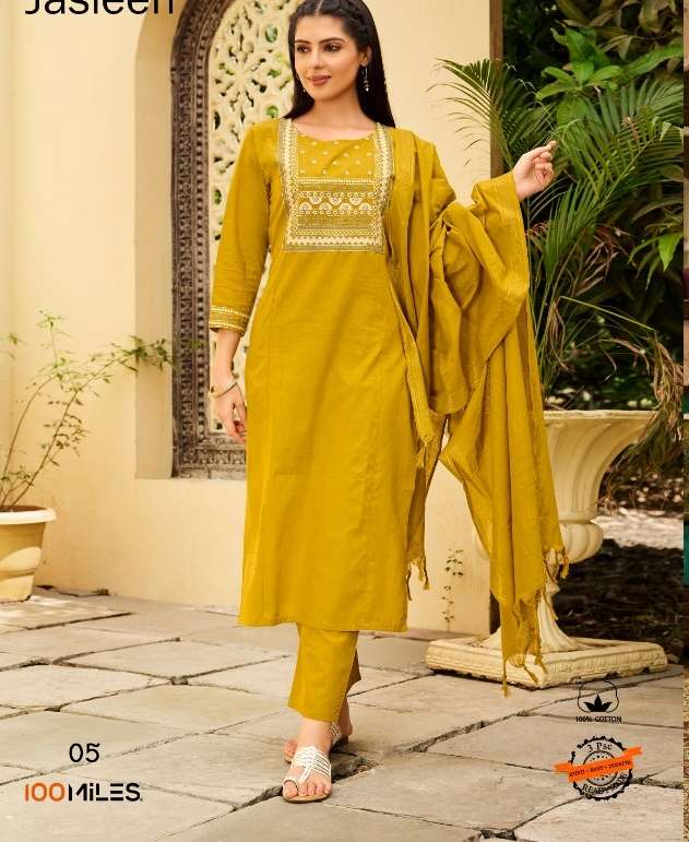100 miles jasleen Handloom cotton with Embroidery work Ready...