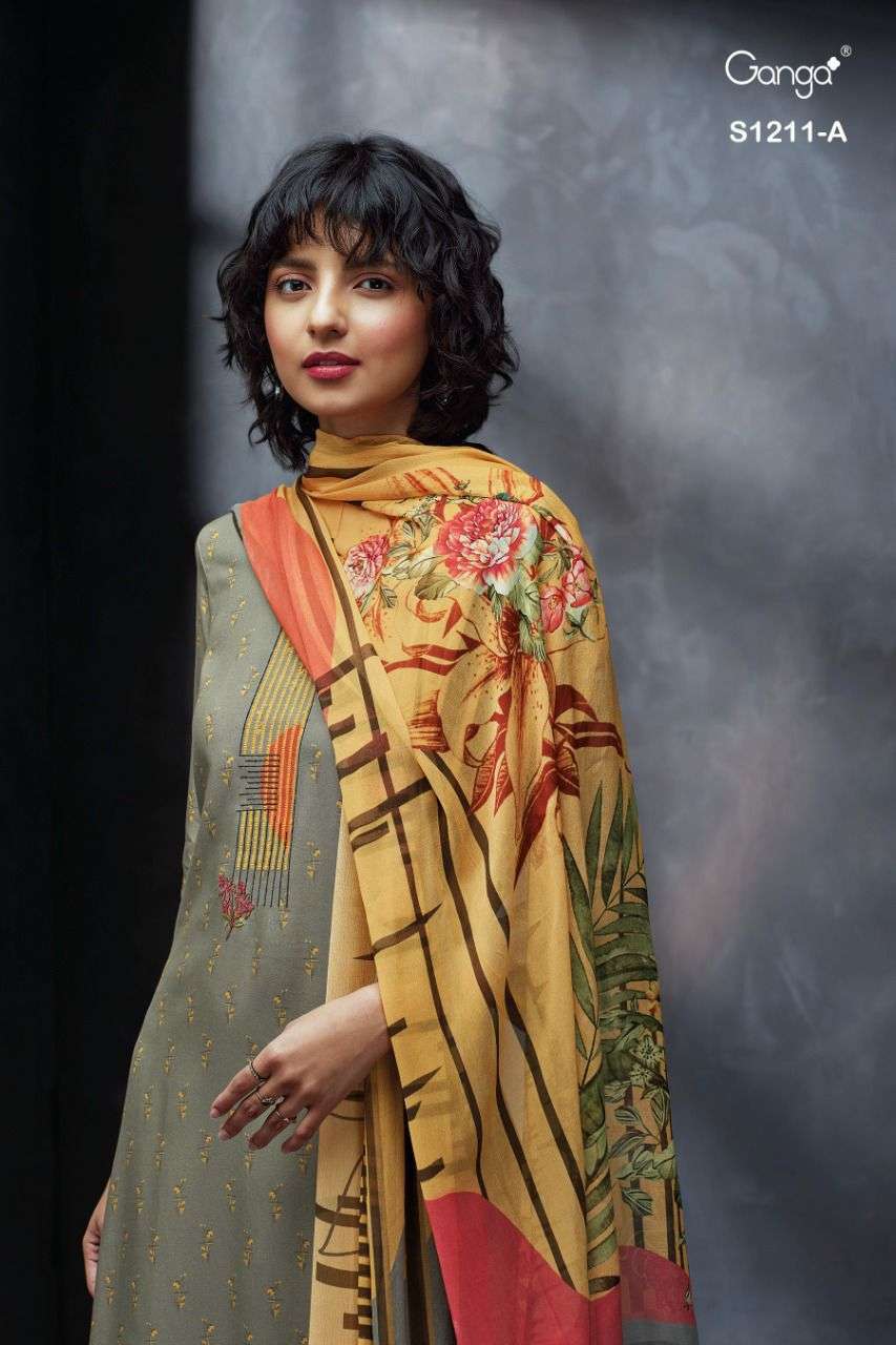 Ganga Fashion Anala 1211 Wool pashmina  Dobby print with Emb...