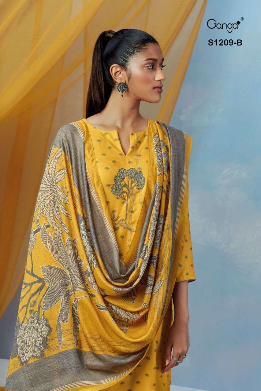 Ganga fashion Keya 1209 Wool Pashmina silk with fancy Dress ...