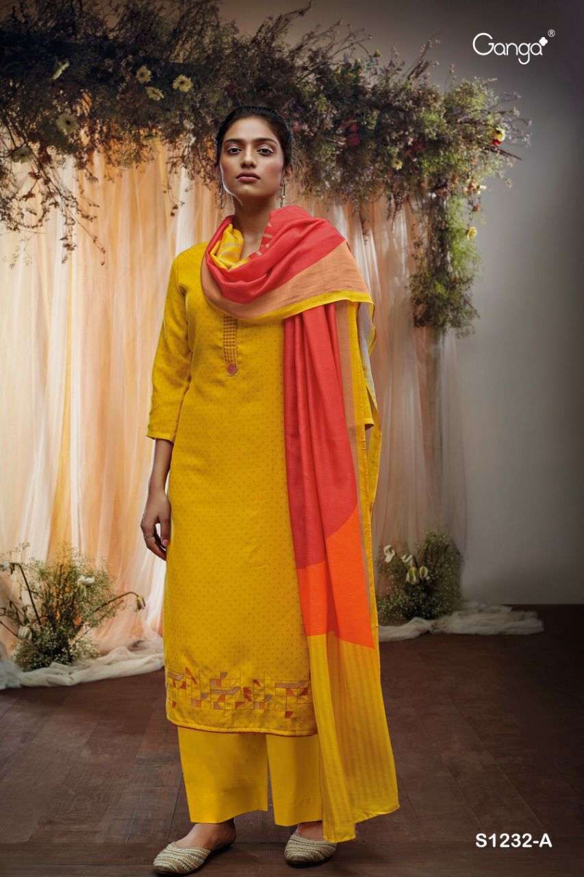 Ganga fashion Keya 1232 Wool pashmina Yellow colour Winter w...