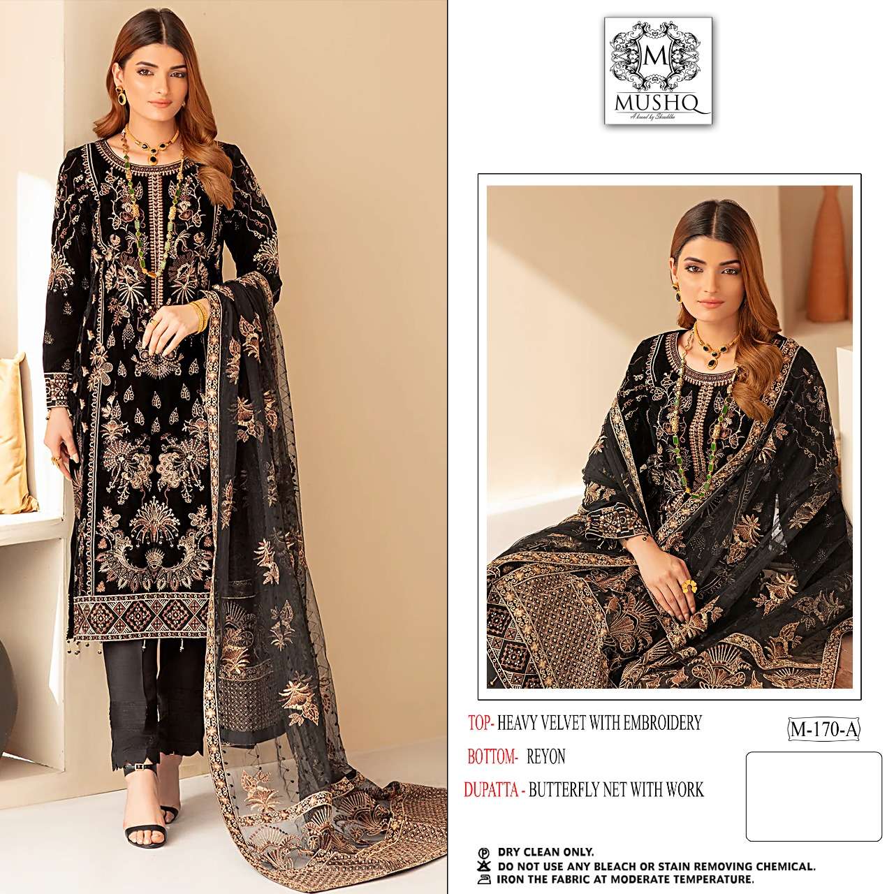 MUSHQ M 170 VELVET With fancy embroidery work Pakistani suit...