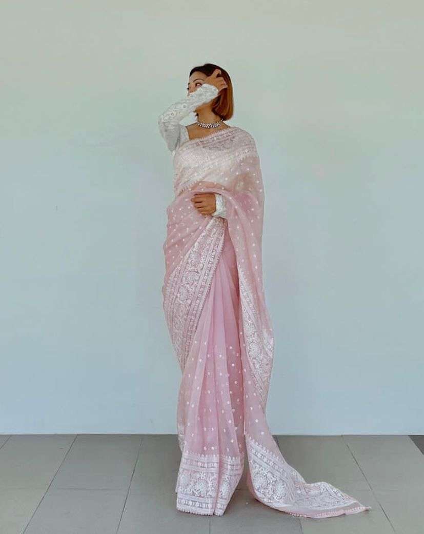 Organza Silk with fancy work Festival Wear Designer Saree co...