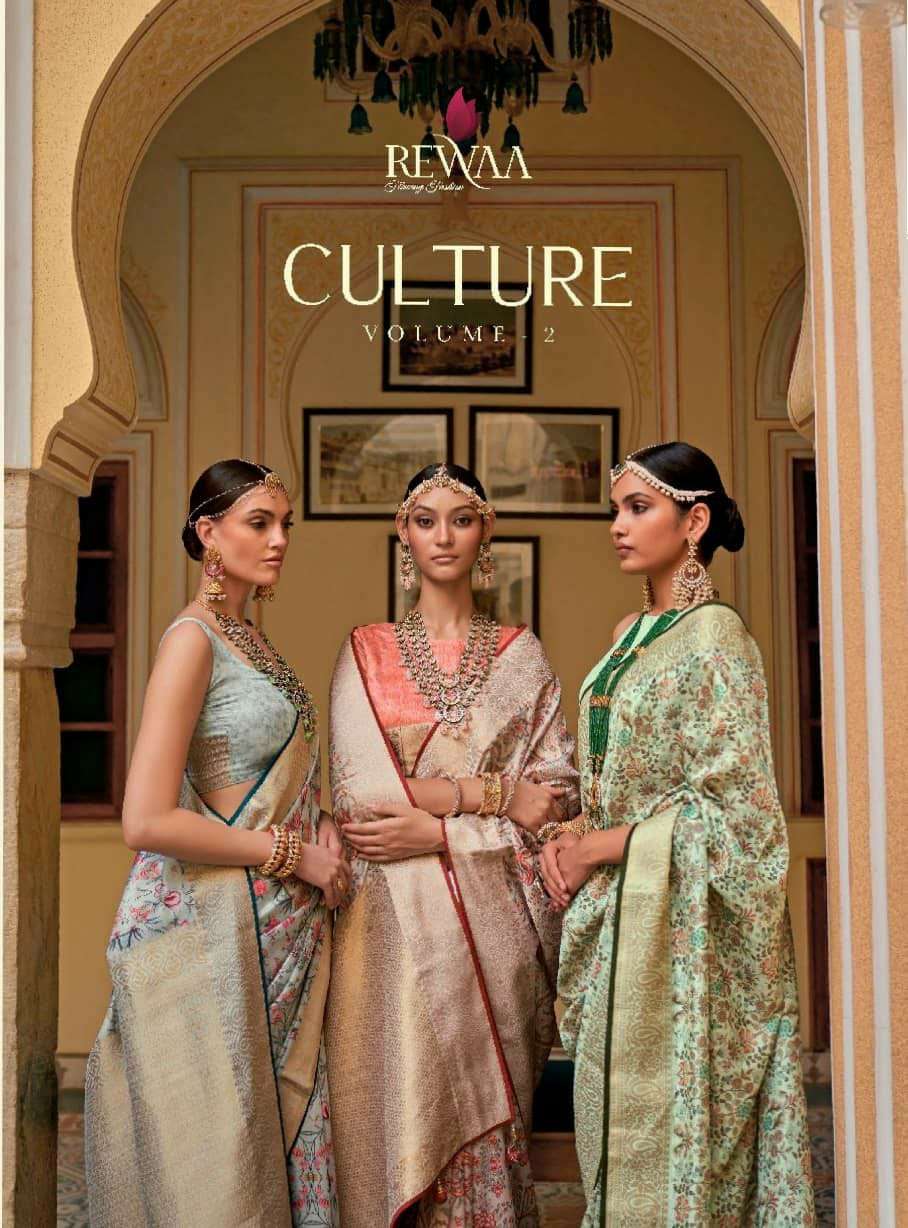 Rewaa Fashion Culture silk with floral Print Wedding Wear Sa...
