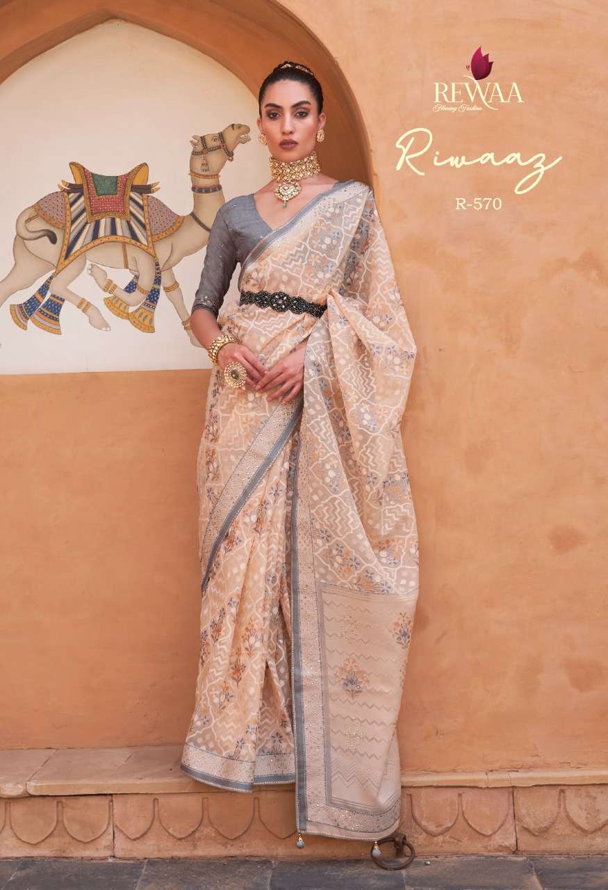 Rewaa Fashion Riwaaz Tissue silk with Traditional Designer W...