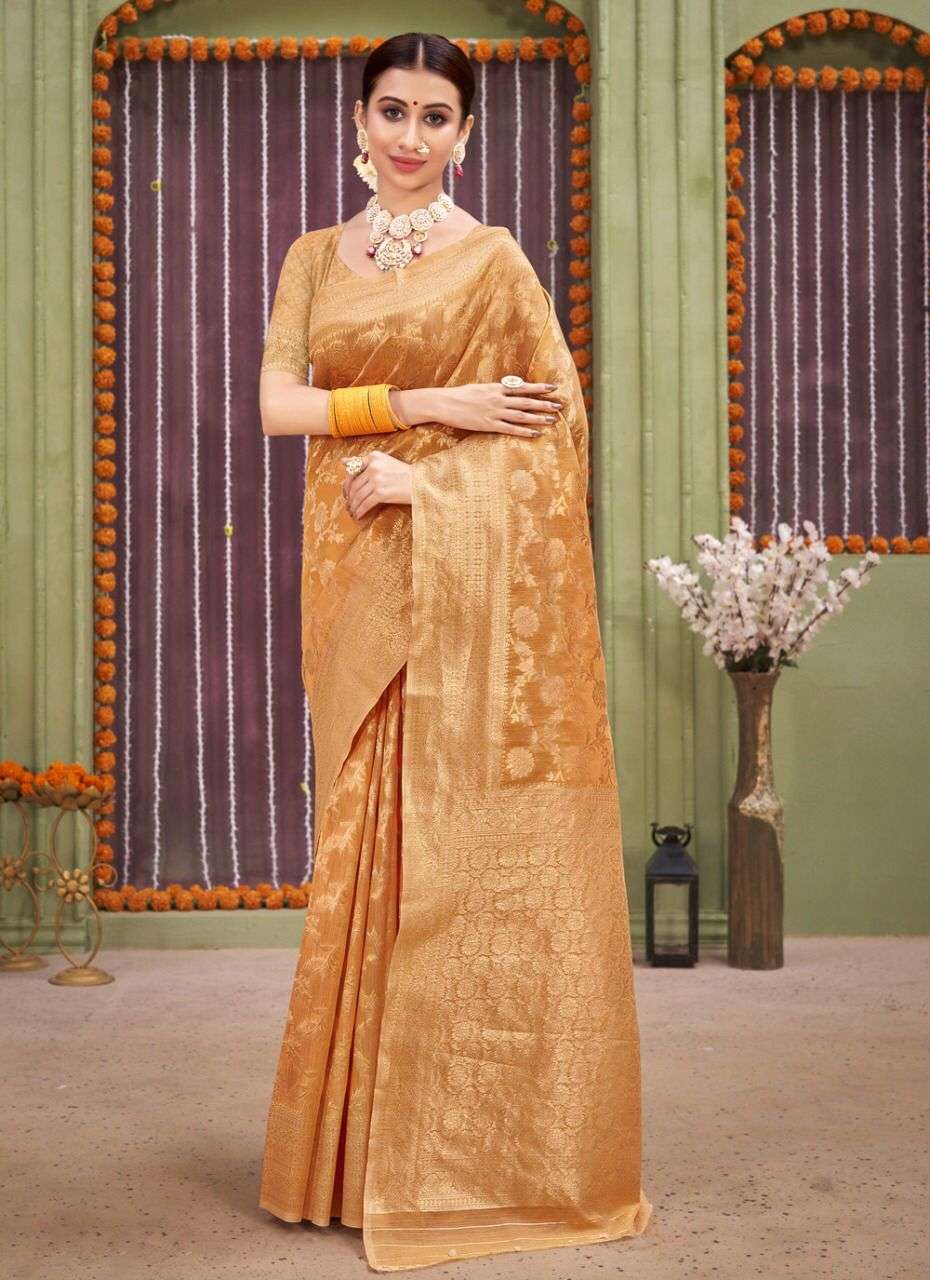 Sangam Print Rajnigandha Linen with Weaving Design saree col...