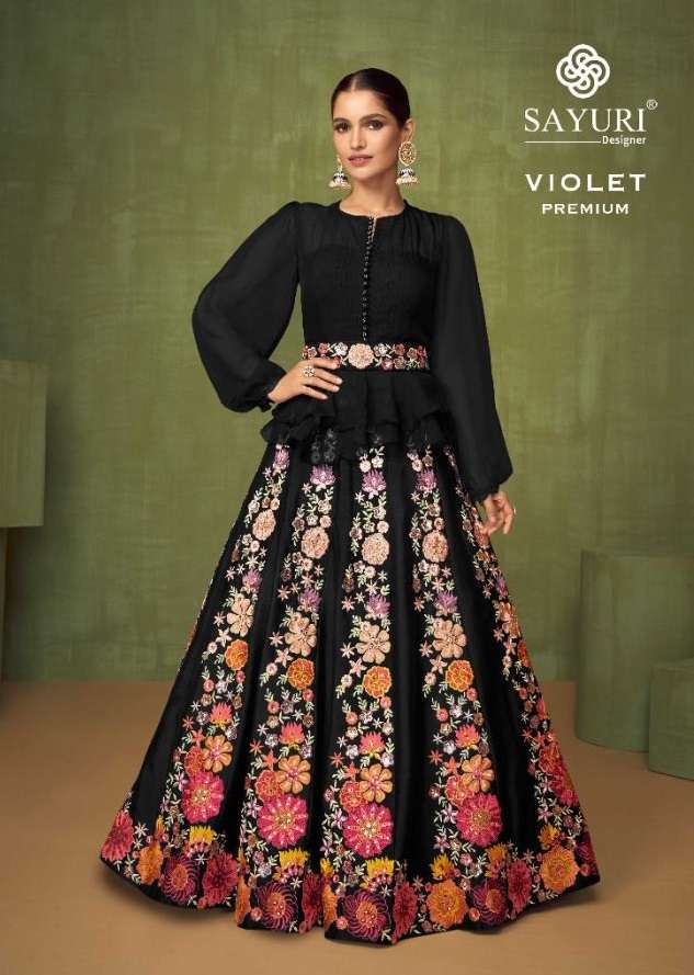 Sayuri Designer Violet Premium Georgette with Fancy designer...