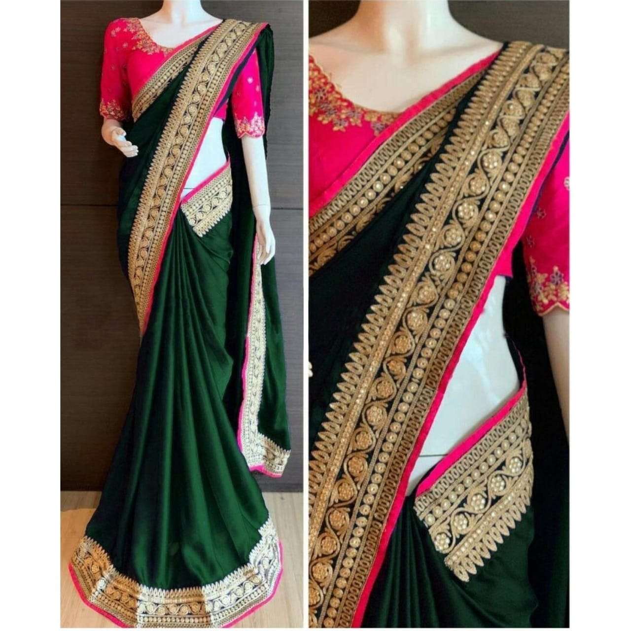 VICHITRA SILK SAREE WITH HEAVY BORDER EMBROIDERY LACE AT WHO...