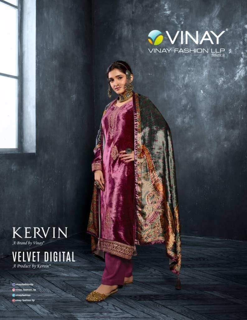 Vinay fashion Kervin Velvet with digital Heavy Embroidery wi...