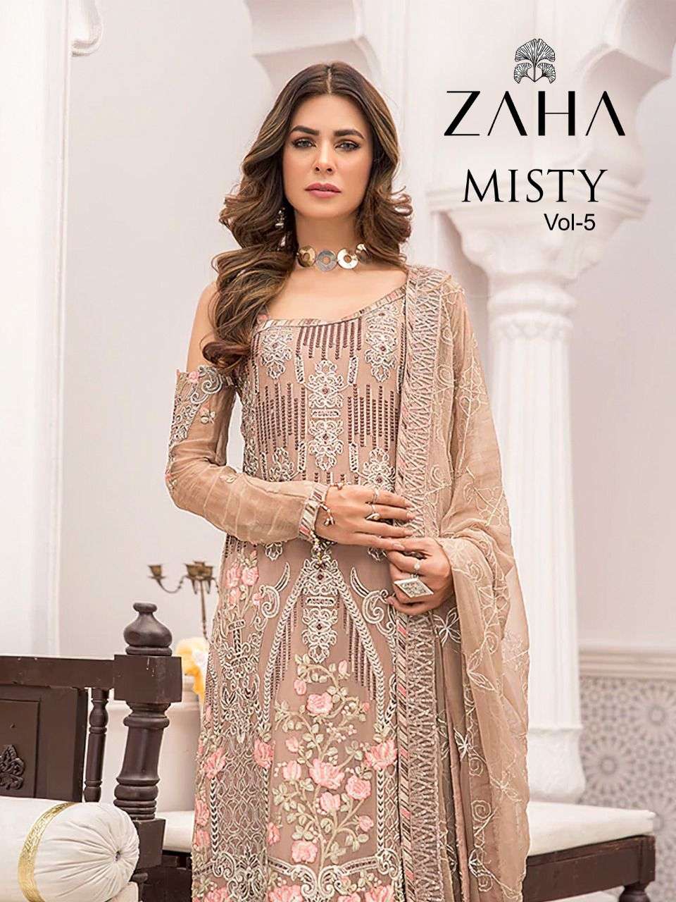 Zaha  Misty vol 5 Georgette with Embroidery work Pakistani s...