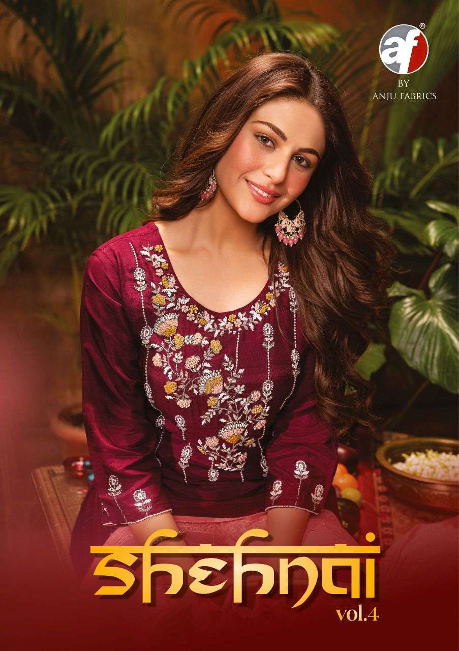 ANJU FABRICS SHEHNAI VOL 4 DESIGNER KURTI WITH BOTTOM  AND D...