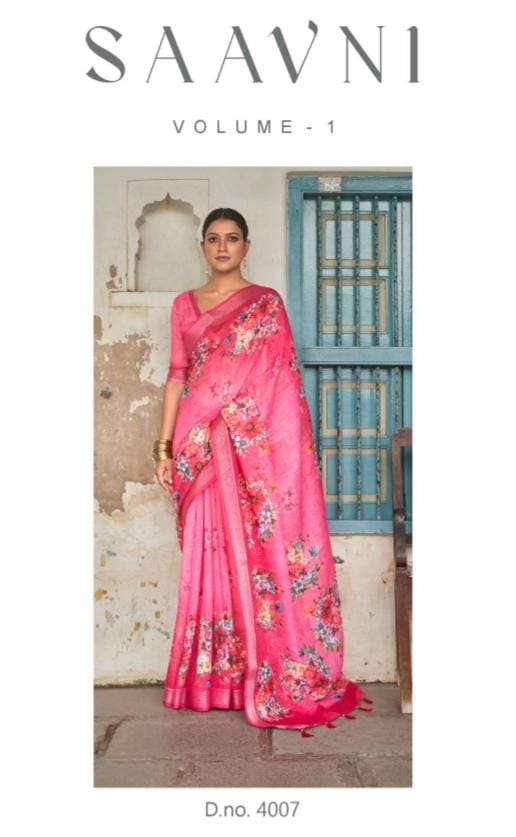 BHUMI SAAVNI VOL 1 SOFT LENIN WITH FLORAL PRINT SAREES COLLE...