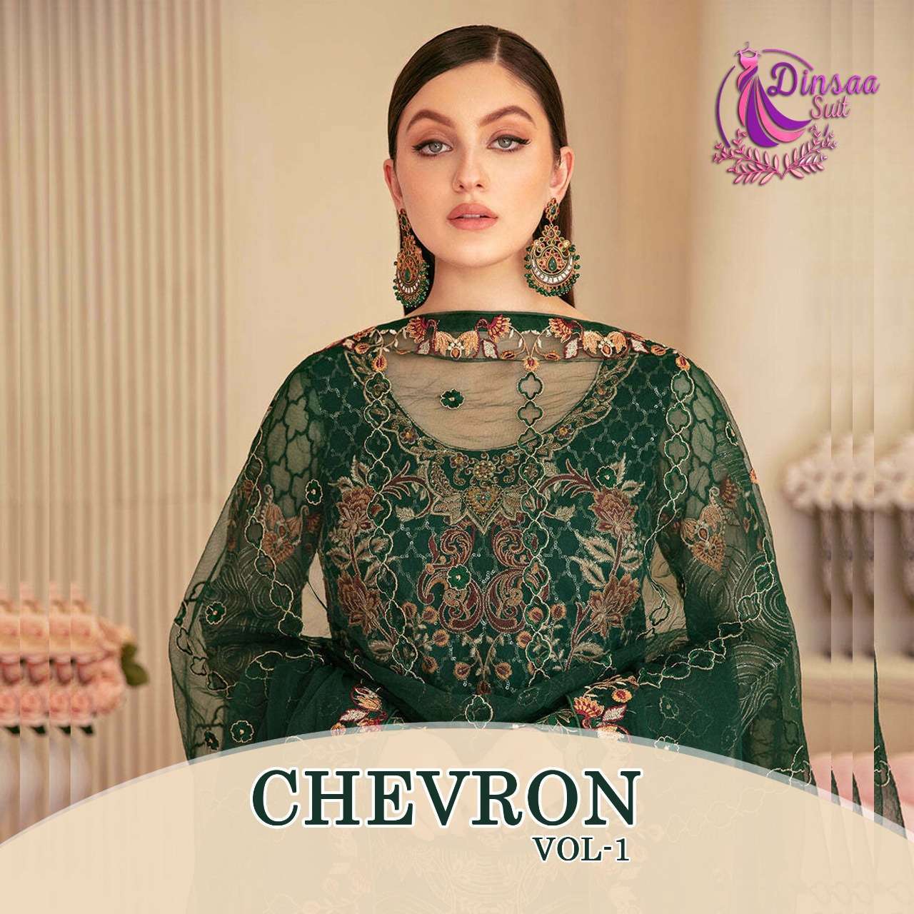 DINSAA CHEVRON VOL 1 GEORGETTE PAKISTANI DESIGNER SALWAR KAM...