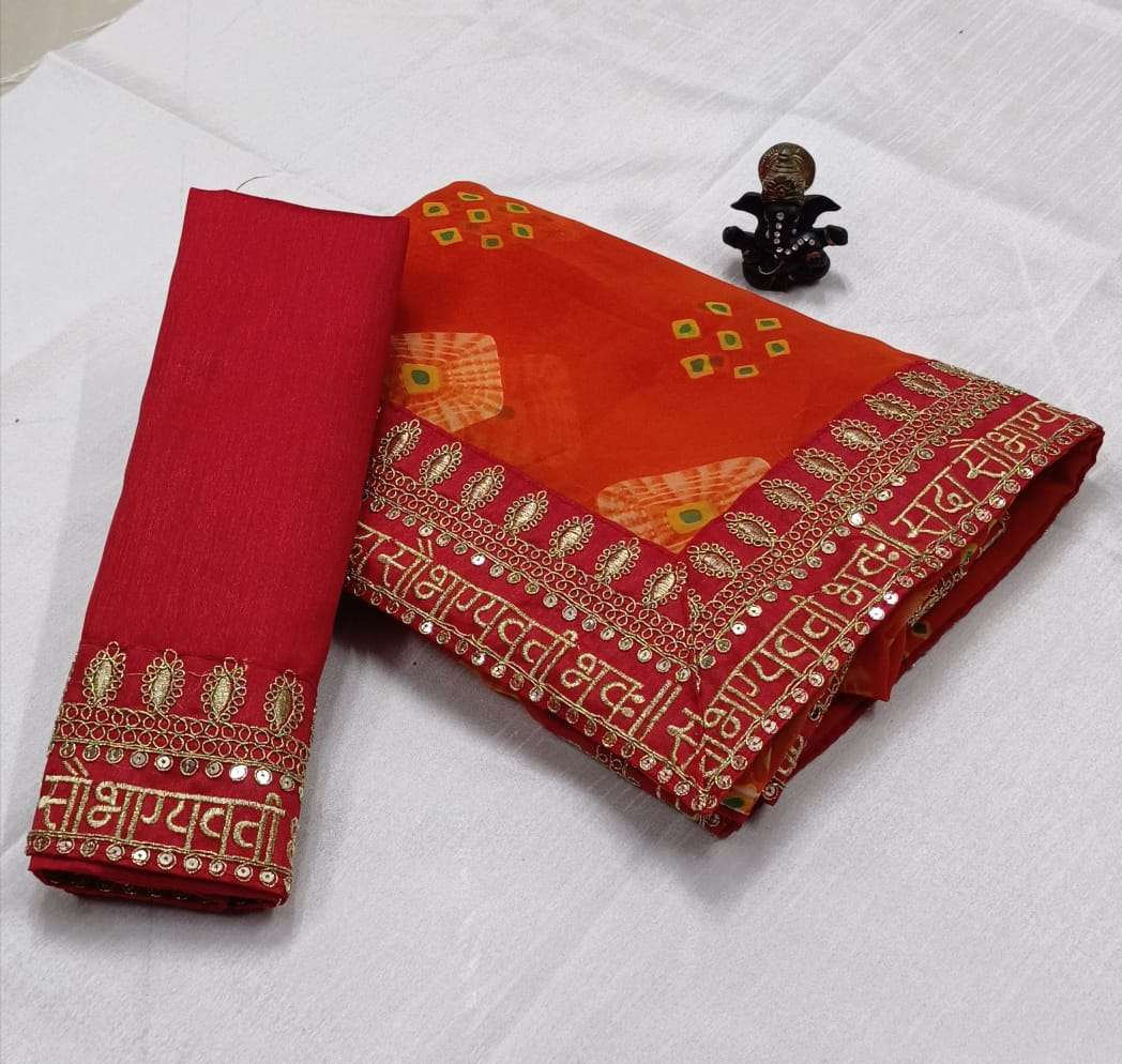 LATEST BANDHANI PRINT SAREE WITH TRADITIONAL EMBROIDERY SARE...