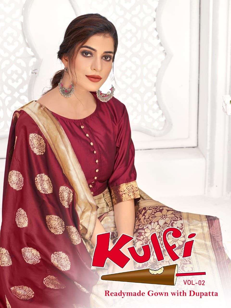 MAA RNX KULFI VOL 2 READYMADE BANARASI SILK GOWN TYPE SALWAR...