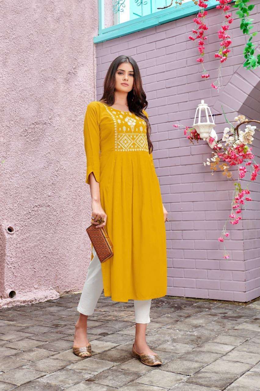 MISS INDIA VOL 34 LATEST HEAVY RAYON KURTIS WITH VIBRANT COL...