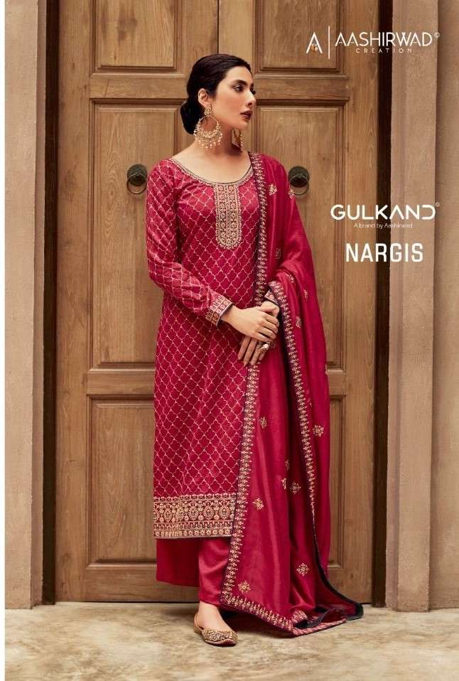 AASHIRWAD CREATION GULKAND NARGIS PURE SILK SALWAR SUITS AT ...