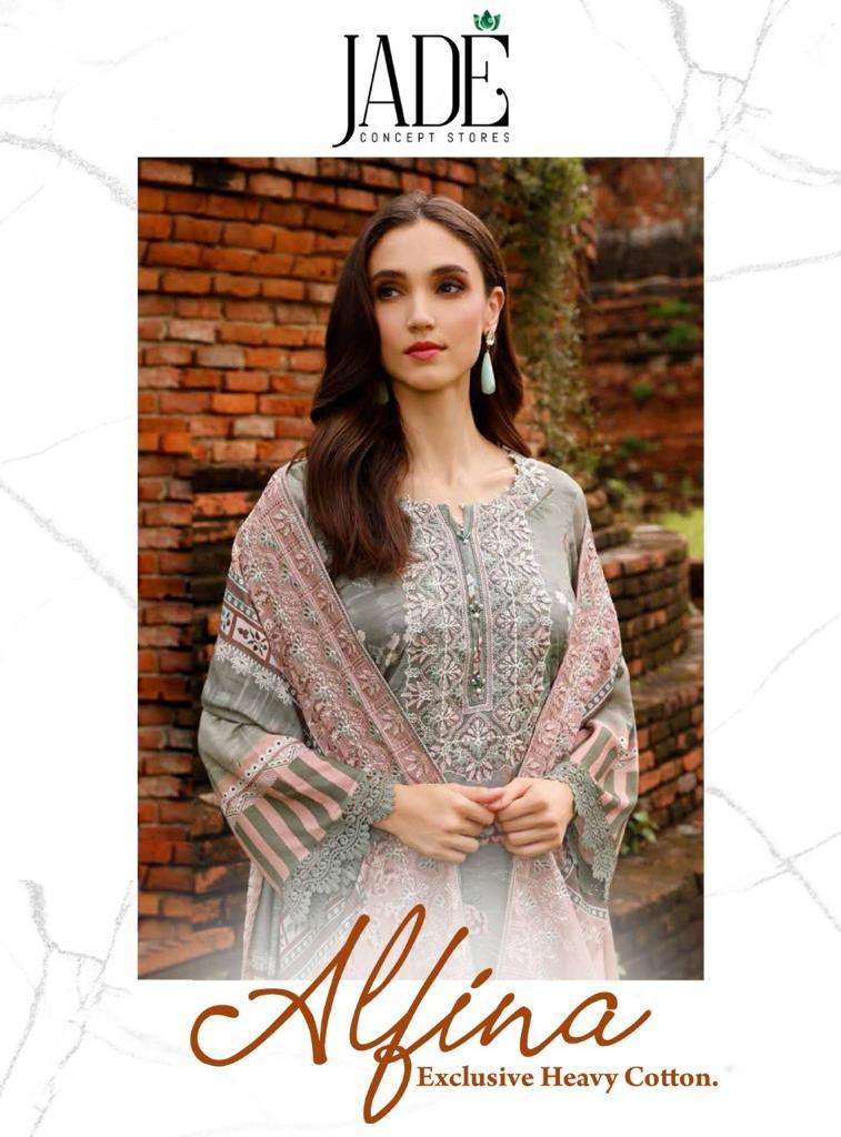 JADE ALFINA HEAVY COTTON PAKISTANI SALWAR SUITS AT WHOLESALE...