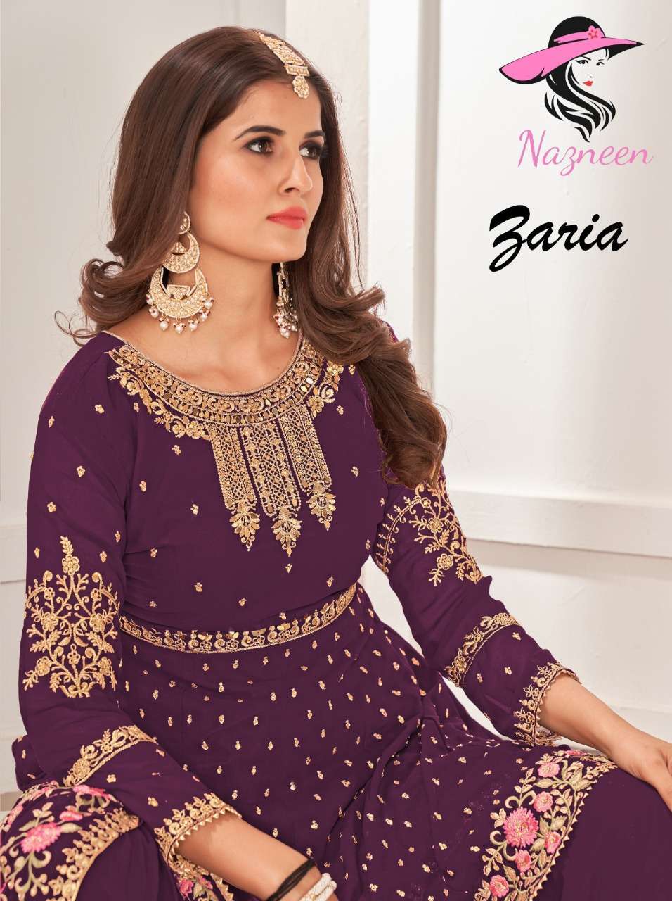 NAZNEEN ZARIA BLOOMING FAUX GEORGETTE SALWAR SUITS AT WHOLES...