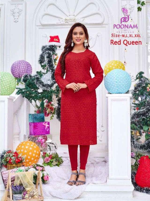 POONAM RED QUEEN PURE RAYON KURTIS AT WHOLESALE PRICE