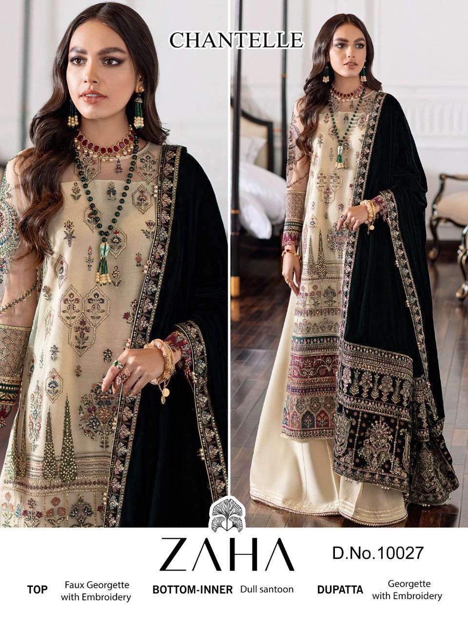 ZAHA PAKISTANI GEORGETTE WITH HEAVY EMBROIDERY WORK SALWAR S...