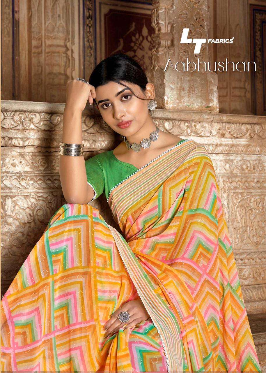 LT FABRICS AABHUSHAN WEIGHT LESS WITH WHITE INK SAREES COLLE...