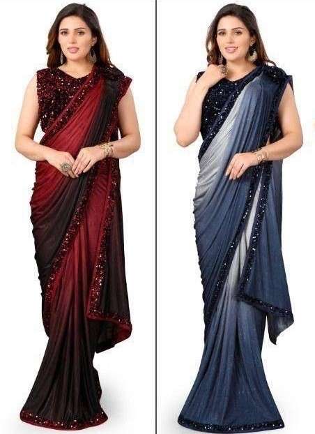PRE-STITCHED IMPORTED LYCRA SAREES WITH STITCHED BLOUSE AT W...