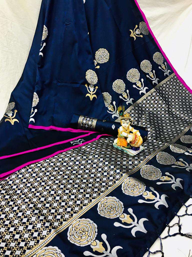 ROSE CANDY LICHI SILK WITH WEAVING SILVER ZARI SAREES AT WHO...