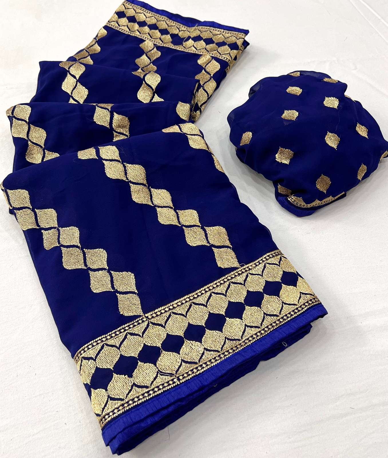 SOFT GEORGETTE GOLDEN EMBROIDERY WEAVING SAREES AT WHOLESALE...