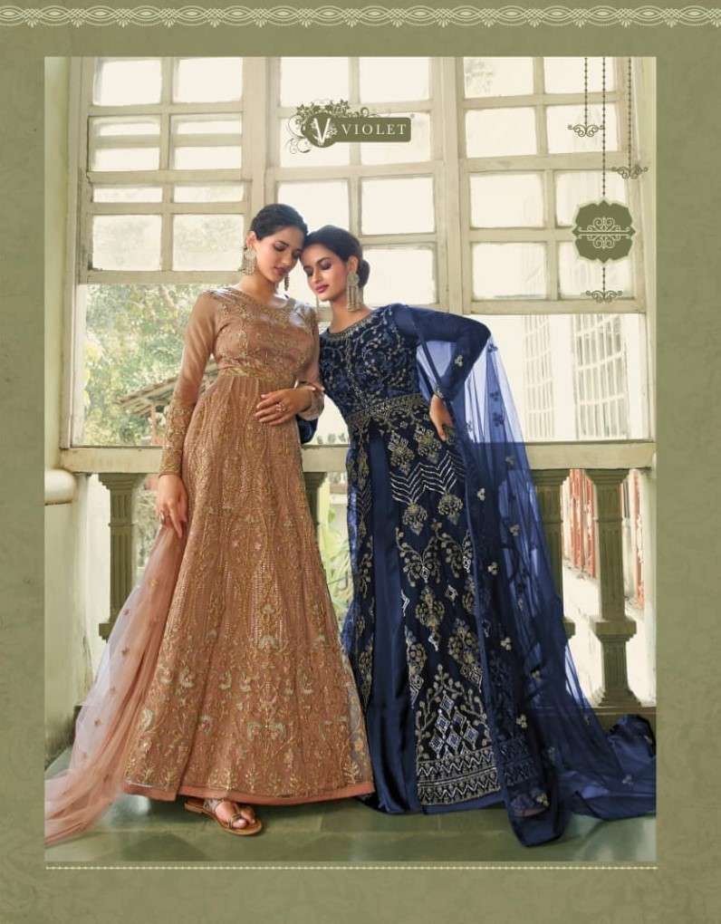 SWAGAT VIOLET BUTTERFLY NET PARTY WEAR SALWAR SUITS AT WHOLE...