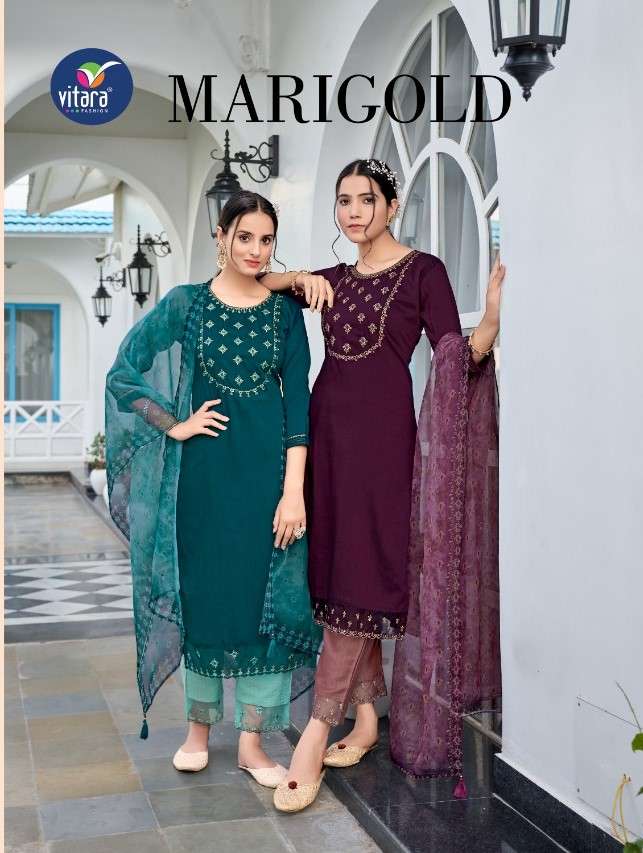 VITARA MARIGOLD PURE SILK DESIGNER SALWAR SUITS AT WHOLESALE...