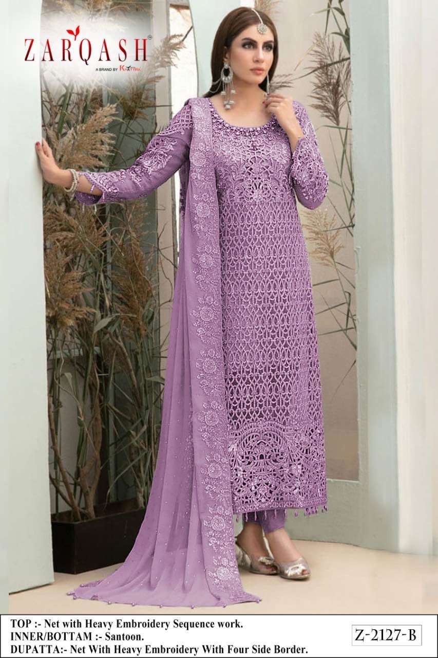 ZARQASH Z 2127 NET WITH EMBROIDERY SALWAR SUITS AT WHOLESALE...