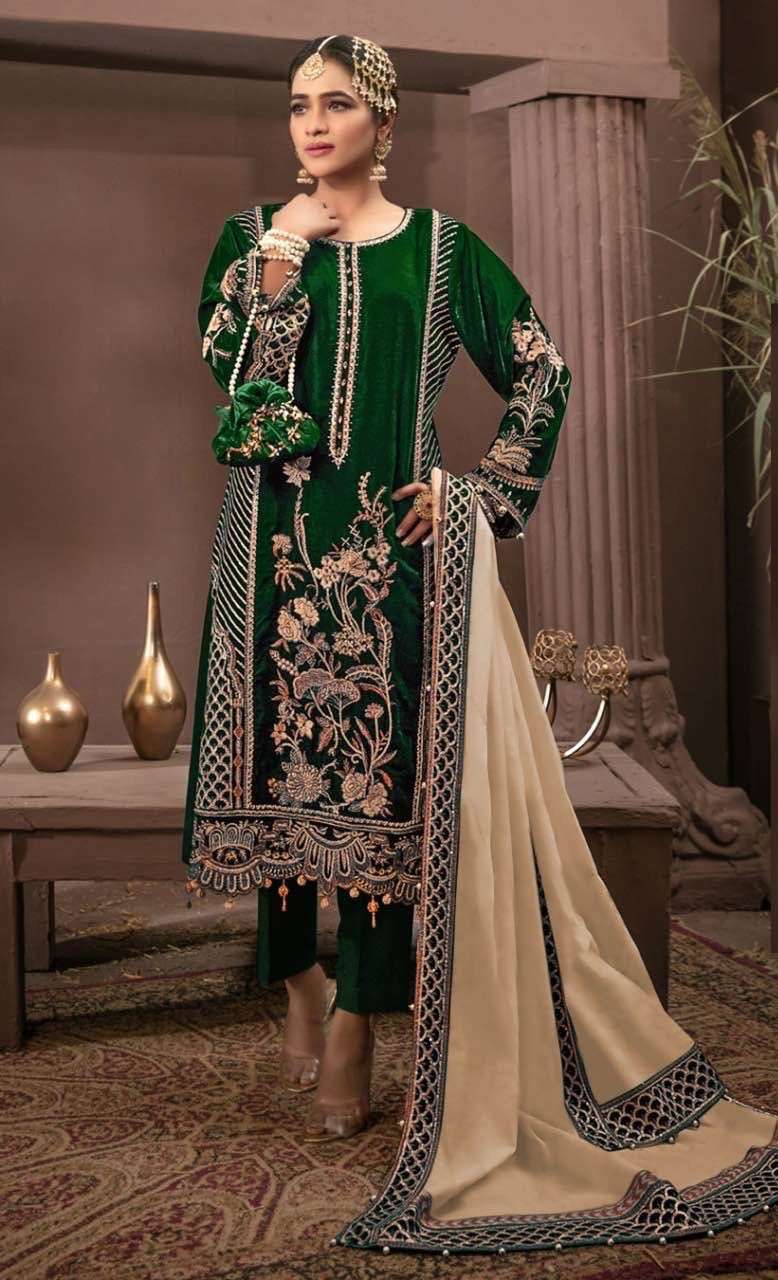 ZARQASH Z 3004 VELVET WITH EMBROIDERY SALWAR SUITS AT WHOLES...