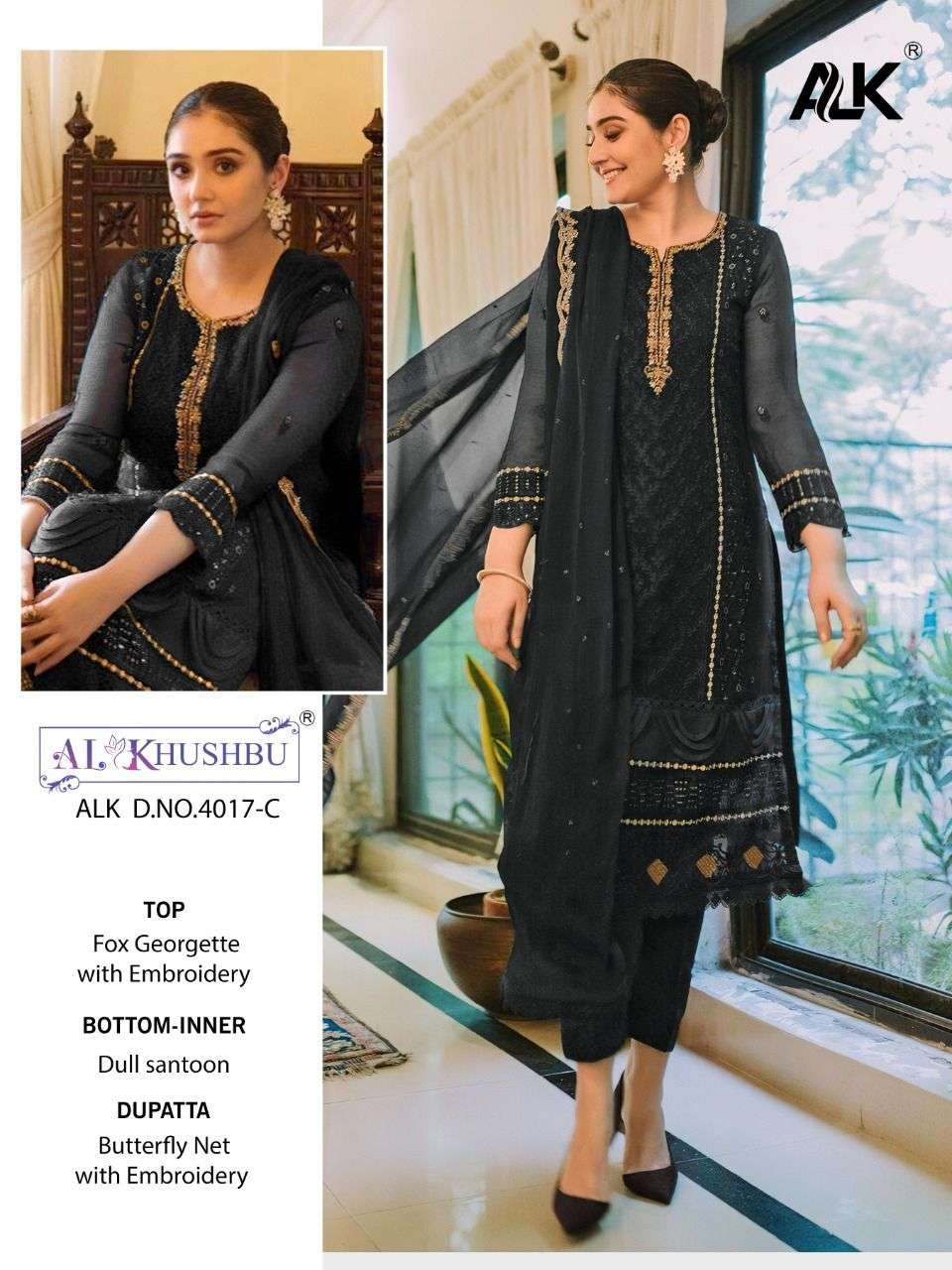 AL KHUSHBU ALK 4017 GEORGETTE HEAVY EMBROIDERY SUITS AT WHOL...