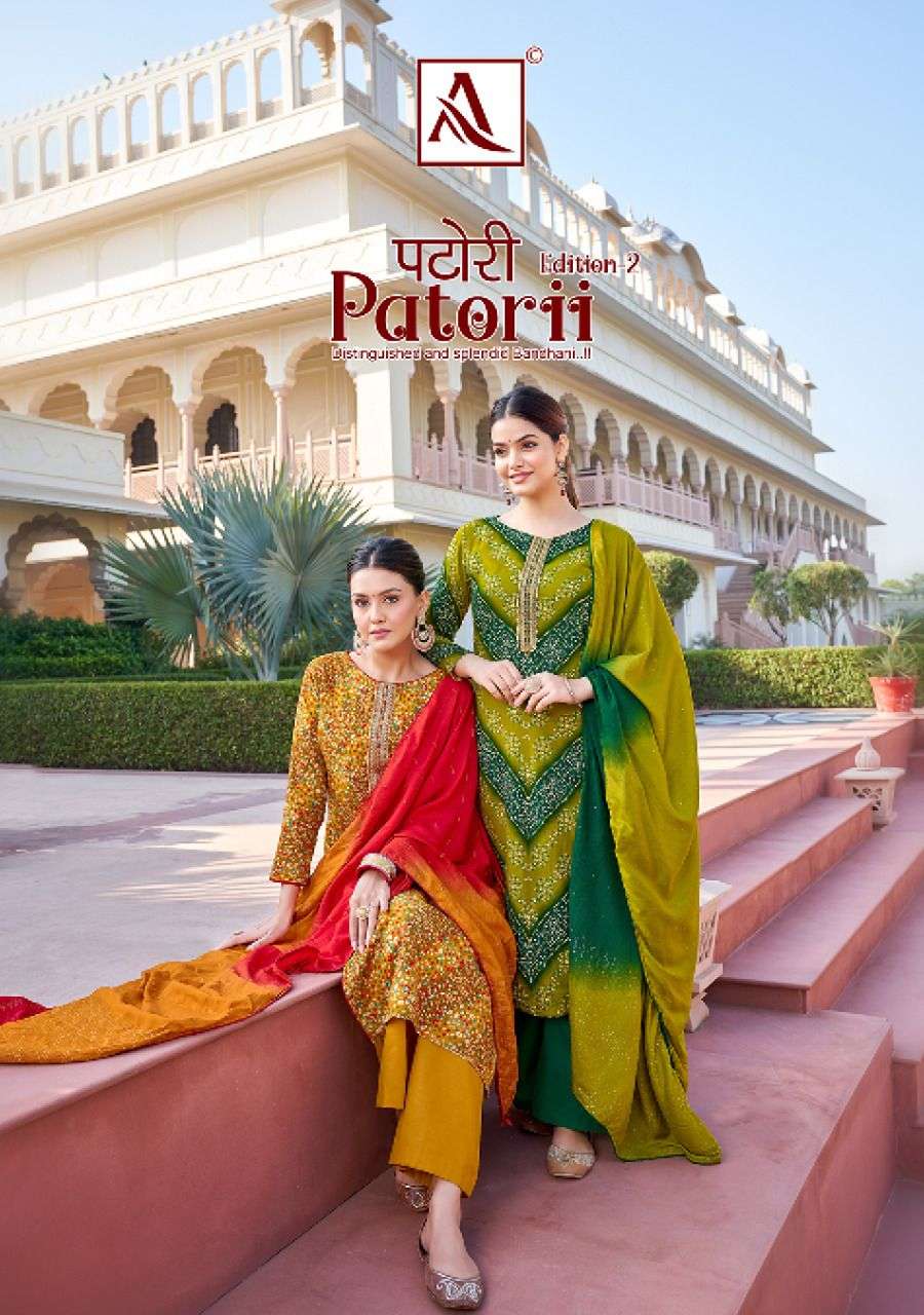 Alok suits Patorii vol 2 Rayon with bandhani printed fancy s...