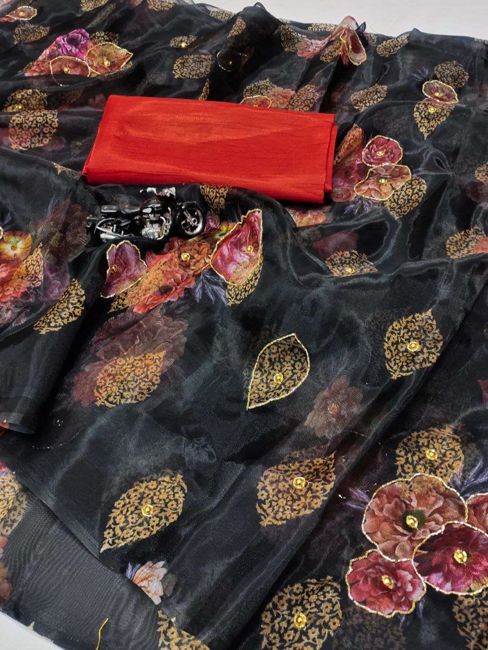 AWESOME LOOKING ORGANZA FLORAL PRINT SAREE FOR PARTIES AT WH...