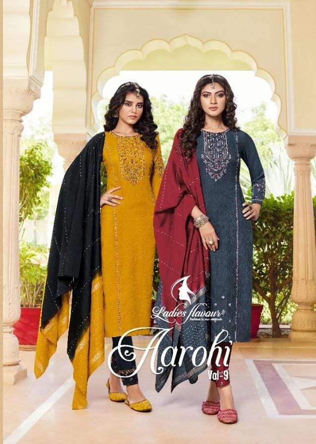 LADIES FLAVOUR AAROHI VOL 9 FANCY HEAVY CHINON READYMADE SUI...