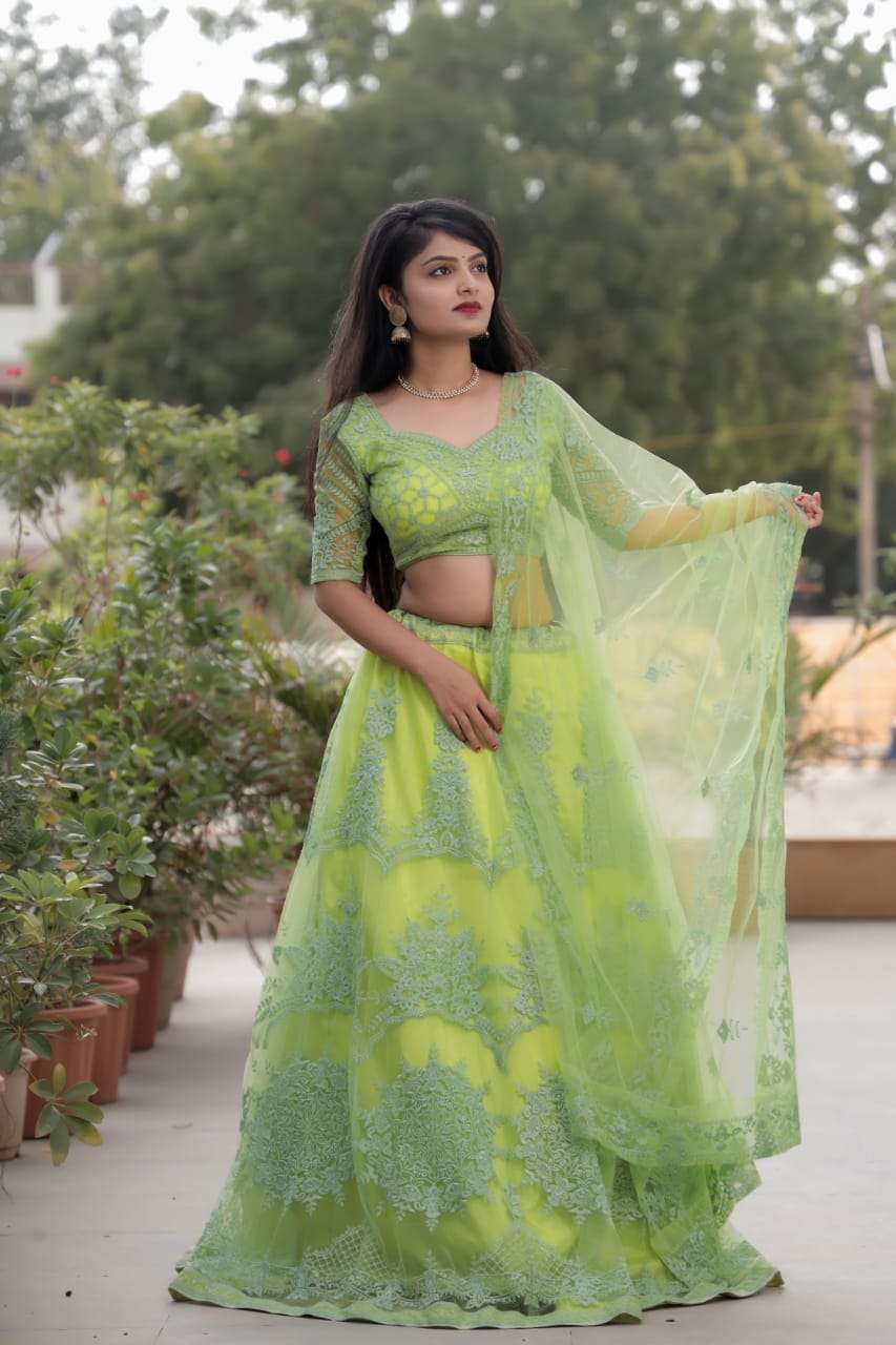 Lime Green color Net with fancy lehenga choli wholesale rate