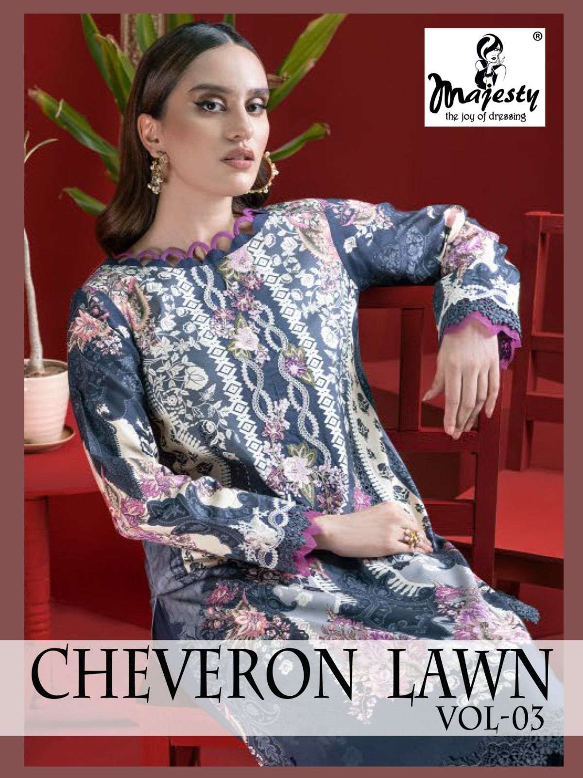 MAJESTY CHEVERON LAWN VOL 3 PURE COTTON SALWAR KAMEEZ WHOLES...