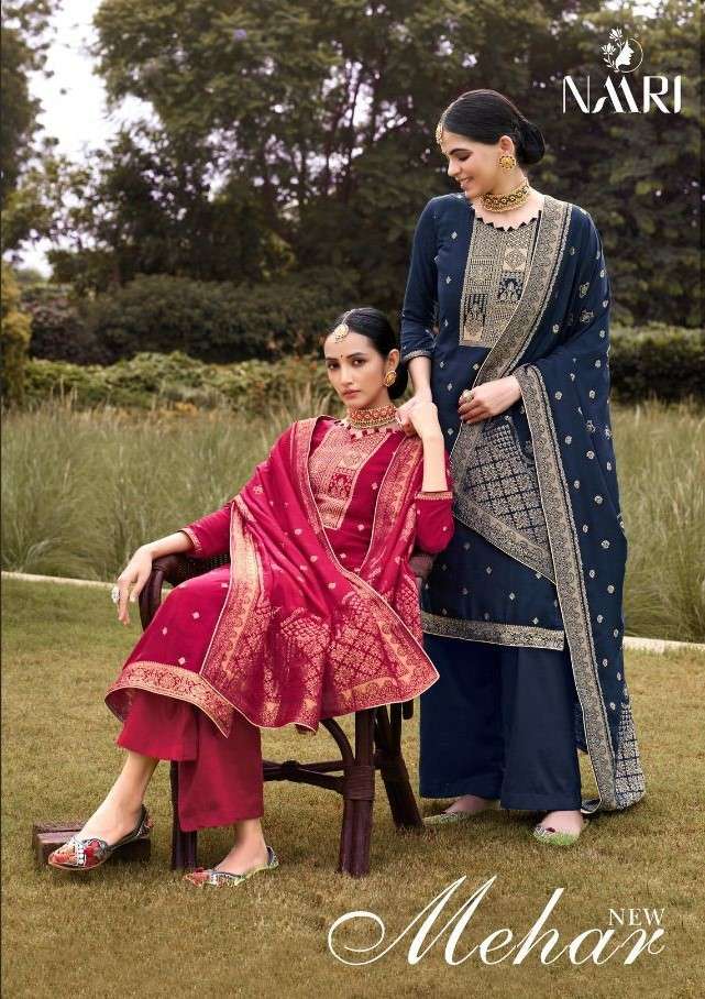 NAARI MEHAR NEW PURE MUSLIN JACQUARD SALWAR SUITS AT WHOLESA...