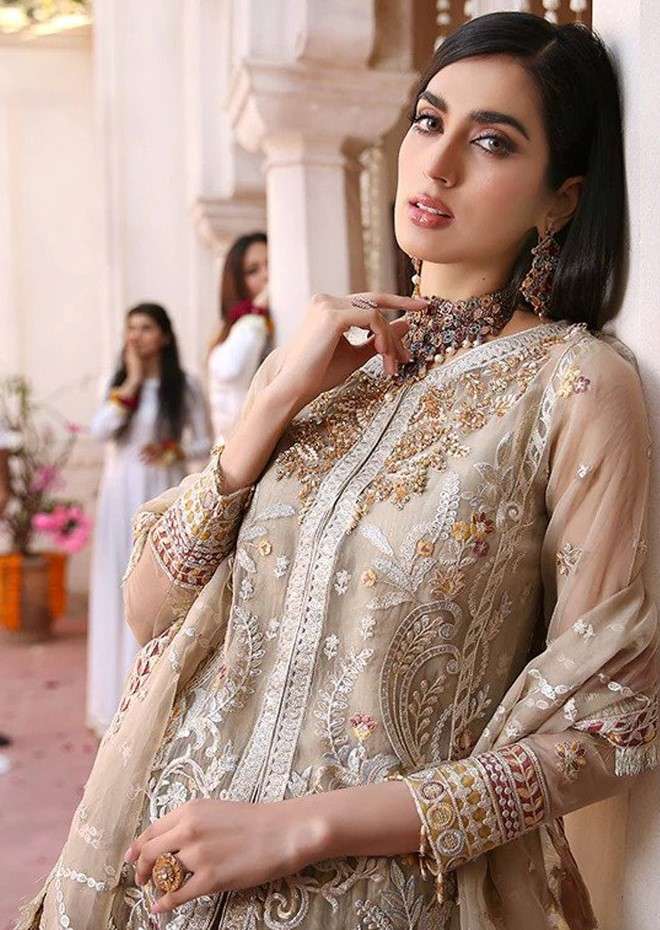 RAMSHA 565 FAUX GEORGETTE EMBROIDERY SALWAR SUITS AT WHOLESA...