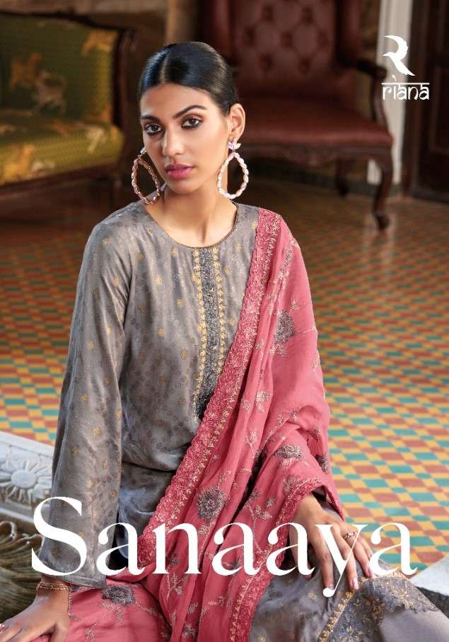 RIANA SANAAYA PURE VISCOSE MUSLIN BUTTI JACQUARD SALWAR SUIT...