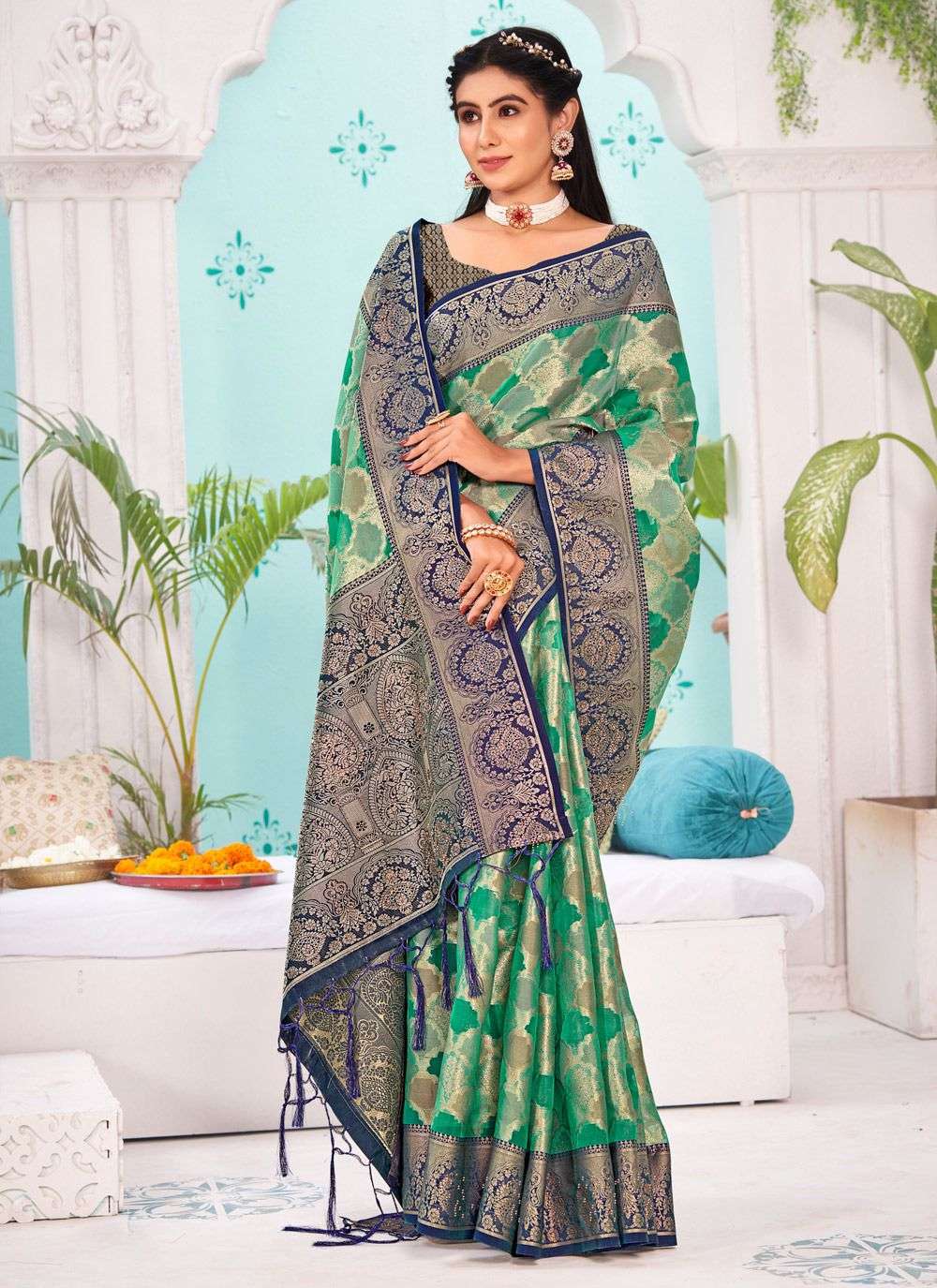 Sangam prints Shanti Organza with fancy saree wholesale rate