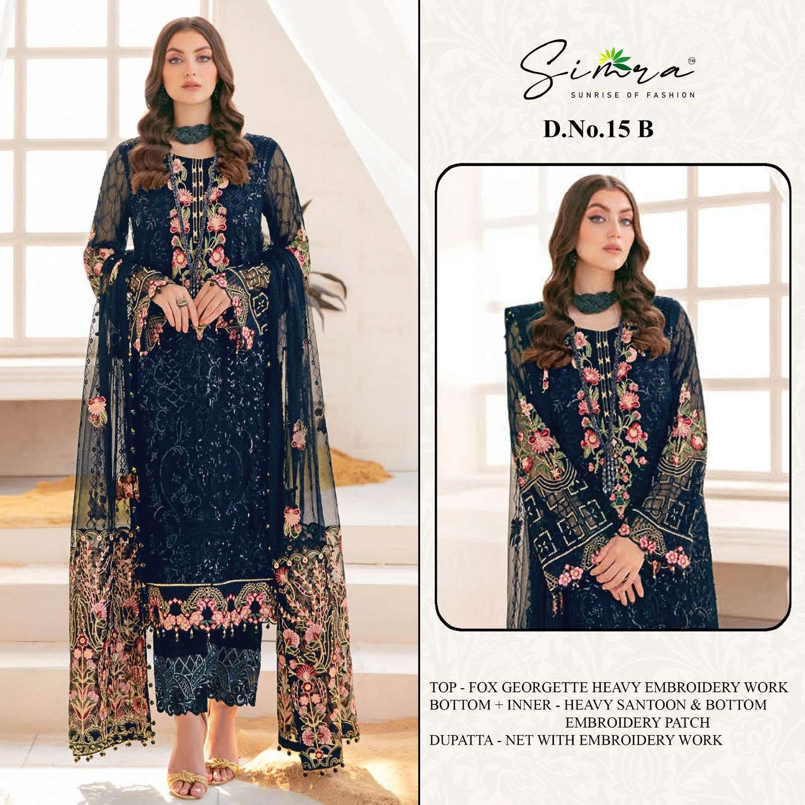 SIMRA VOL 15 FAUX GEORGETTE HEAVY EMBROIDERED SALWAR SUITS A...