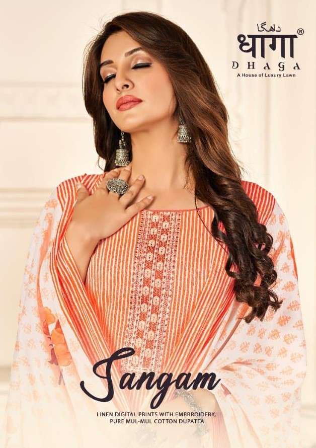 AADESH TRENDZ DHAGA SANGAM LINEN PRINT EMBROIDERY SALWAR KAM...