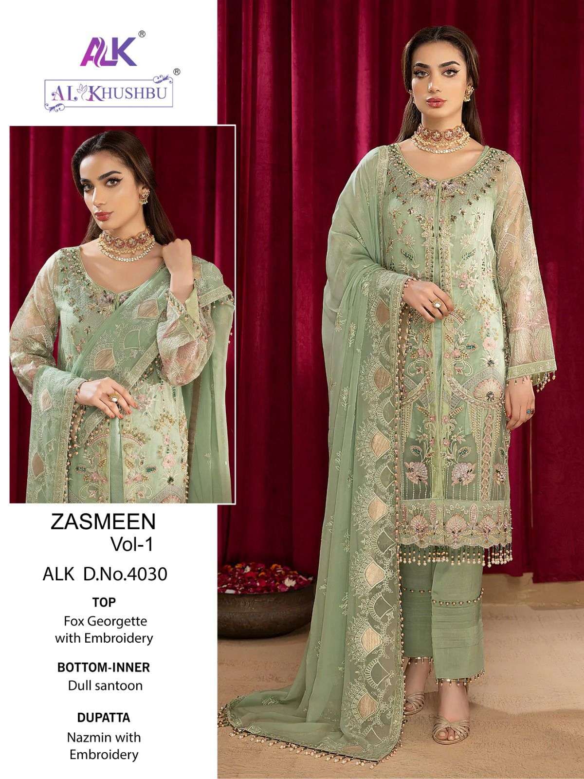AL KHUSHBU ZASMEEN VOL 1 GEORGETTE EMBROIDERED SUITS AT WHOL...