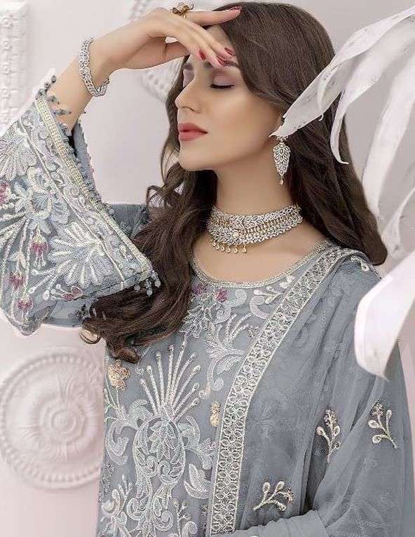DINSAA SUITS 176 FAUX GEORGETTE EMBROIDERY SALWAR SUITS AT W...