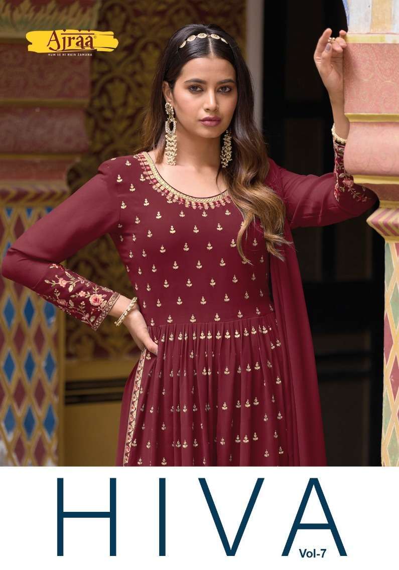 Hiva Ajraa vol 7 Real Georgette with Nayra Cut Fancy Readyma...